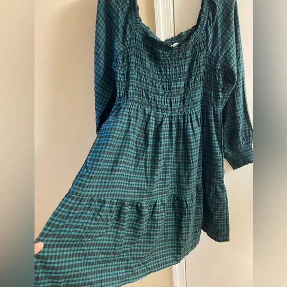 Lucky brand pacific plaid green black smocked long sleeve dress flannel XL NWT - Picture 6 of 9